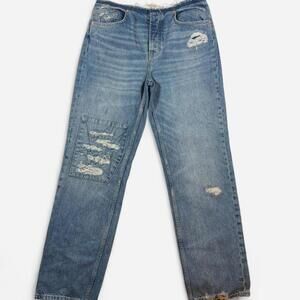 We The Free Straight Jeans Women’s 28 Raw Hem Button Fly Distressed Denim